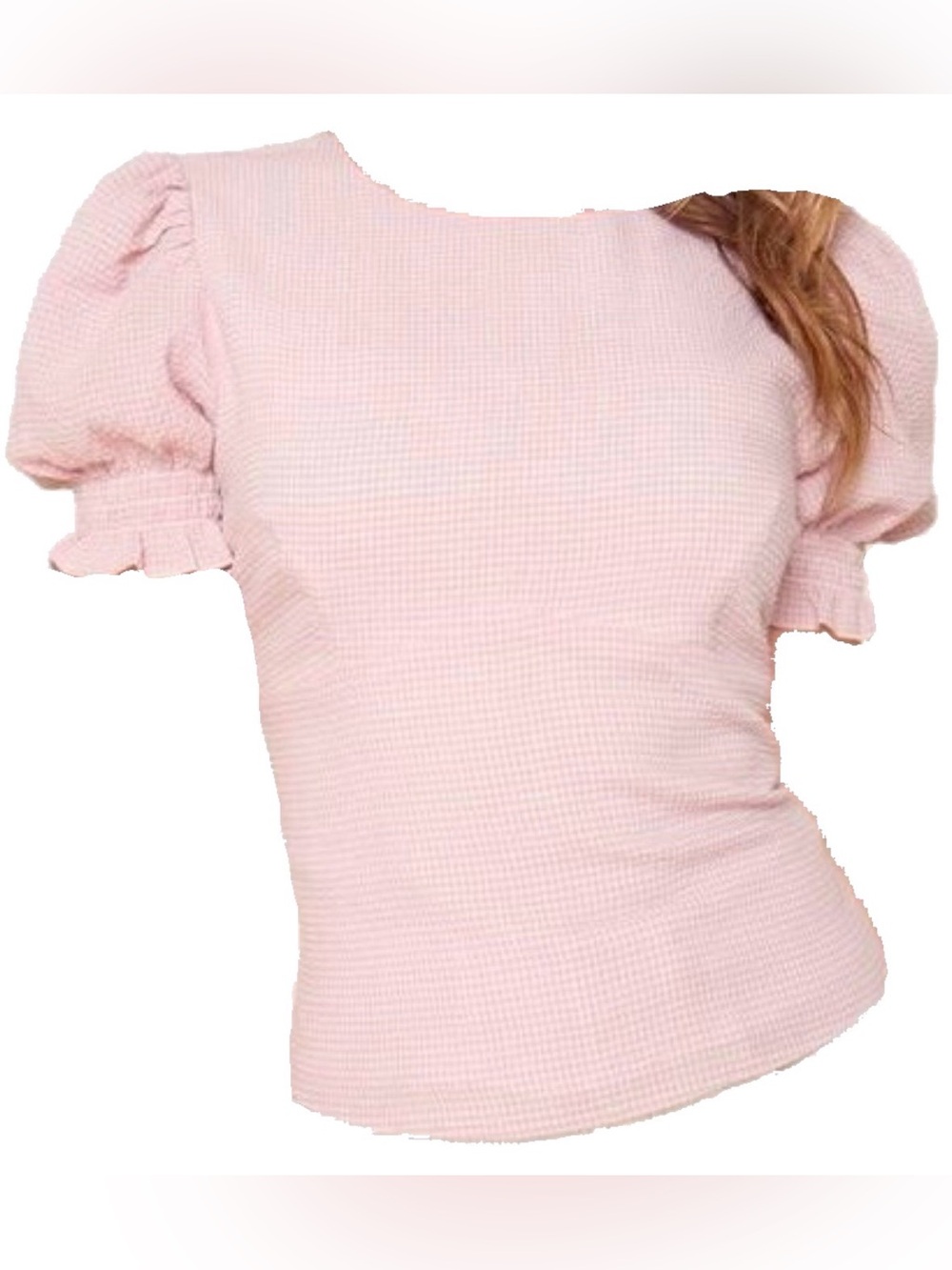 Pink Gingham Puff Sleeve Blouse Medium